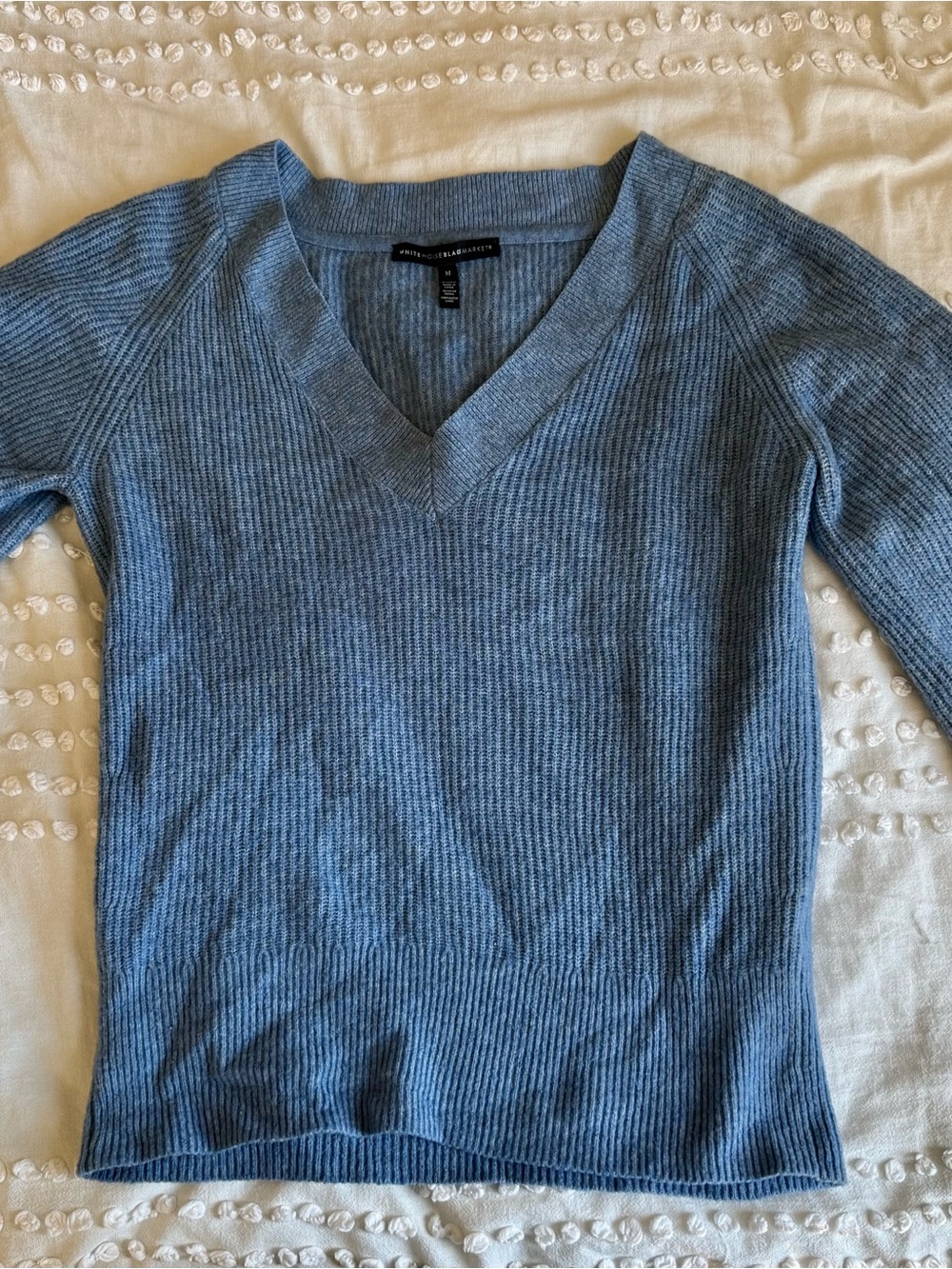White House Black Market Dusty Blue V-Neck Ribbed Sweater